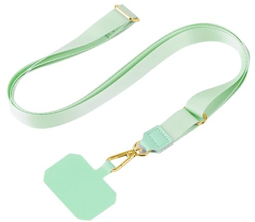 mtb more energy Universal Handykette SoftBand - Hellgrün - Metallteile Farbe Gold - kompatibel mit vielen Handyhüllen - hochwertiges glänzendes Band zum Umhängen