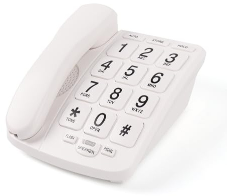Mcheeta Big Button Landline Phone with Loud Volume, 0-9 Button speed dialing Corded House Phone with Adjustable Volume and hands-free function, Telephones Landline Suitable for Elderly, White