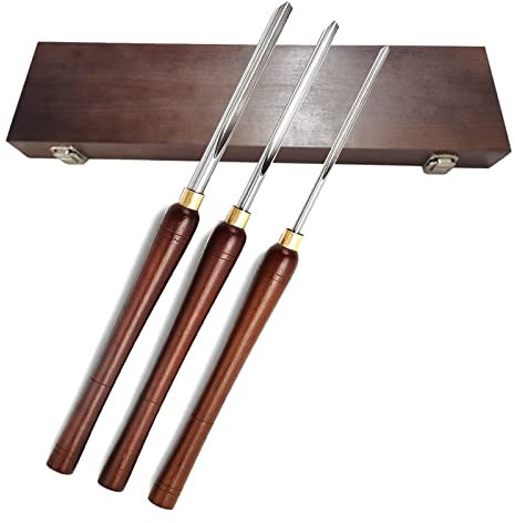 QUNINE Bowl Gouge Drehmeißel-Set, 3-teilig, Holzdrehmeißel mit Klinge, Walnussgriff und Messingzwingen in Holzaufbewahrungskoffer (1/4, 3/8 und 1/2 Nut)