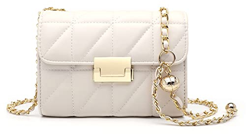 NICOLE & DORIS Umhängetaschen Damen mit Kette Mode Handtasche Kleine Schultertaschen PU Leder Crossbody Bag Abendtasche Satchel Tasche Weiß