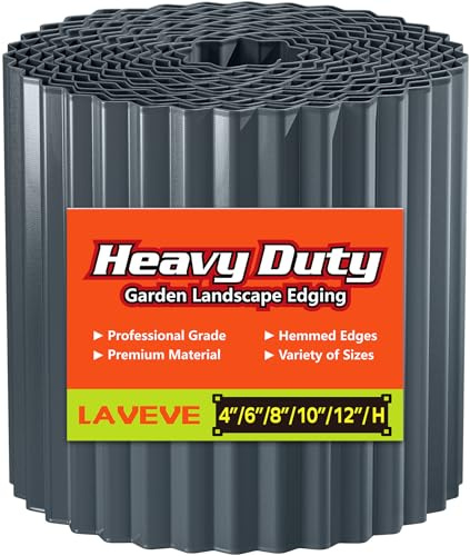 LAVEVE Modern Dark Gray Corrugated Metal Garden Edging - 4x10FT, Hemmed Edges, Versatile Use for Flower Beds, Lawns, Long-Lasting