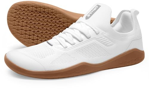 AIRHAS Men's Barefoot Shoes Zero Drop Anatomical Toe Box Minimalist Sneakers for Gym Workout Walking (White/Gum,8.0)