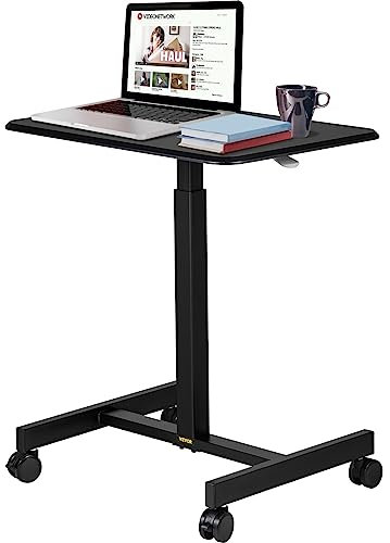 Mobiler Laptop-Schreibtisch, höhenverstellbar, for Stehen oder Sitzen, rollende Werkbank, Lenkrollen, Computertisch for das Heimbüro Effizienz steigern(Noir)