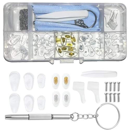 SinChic Brillen Reparatur Set,25 Pairs Silikon Nasenpads Einschraubbare | Brillen Nasenpads Ersatzwerkzeug Nasenpolster Reparaturset Silikon mit Mikroschraubendreher Pinzette und Reinigungstuch