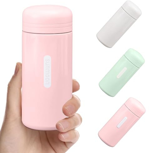 MUNSKT Small Flask 150ml, 304 Stainless Steel Flasks for Hot and Cold Drinks, Double Wall Vacuum Mini Flask Small Leakproof Thermos Flasks for Hot Cold Drinks (Pink)
