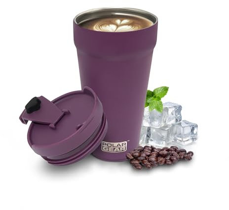 Polar Gear Coffee Cup Travel Mug, 470ml Large Mug, Insulated Cup with Leakproof Screw Closure Lid, 304 Stainless Steel Double Walled Travel Mug, Reusable Coffee Cups (Grape)