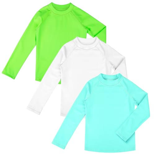 BIG ELEPHANT Paquete de 3 Camisetas de natación para niños con protección Solar UPF 50+ de Manga Larga para niños y niñas