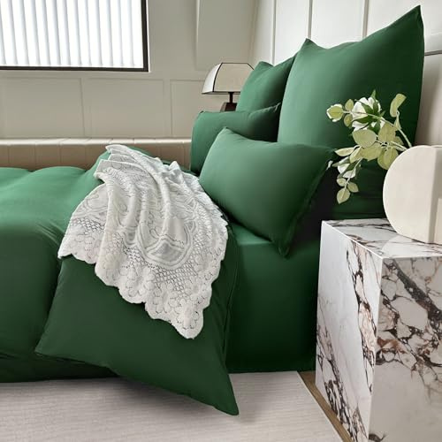 Amolavet Sommer Bettwäsche 135x200 Grün Uni Gebürstete Mikrofaser Super Weich & Atmungsaktiv Pflegeleicht & Bügelfrei 2 Teilig Bettbezug Set mit Reißverschluss für Einzelbett