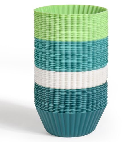 selizo - Confezione da 54 pirottini in silicone per muffin, riutilizzabili, per muffin, cupcake e caramelle (blu navy, grigio, blu, verde, bianco)