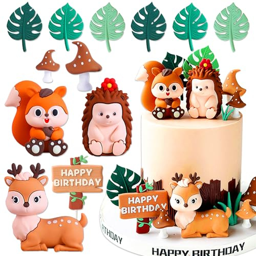JeVenis Woodland Animals Figures Cake Topper Woodland Animals Cake Toppers Woodland Animals Birthday Fox Deer Hedgehog Cake Figures