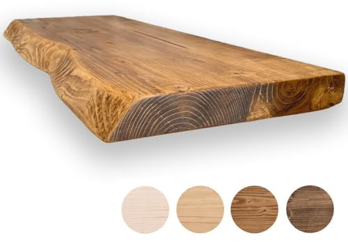 MoonTree rustikales Wandregal, lebendiger Rand, 70 cm x 30 cm x 4.4 cm, dunkle Eichenoptik
