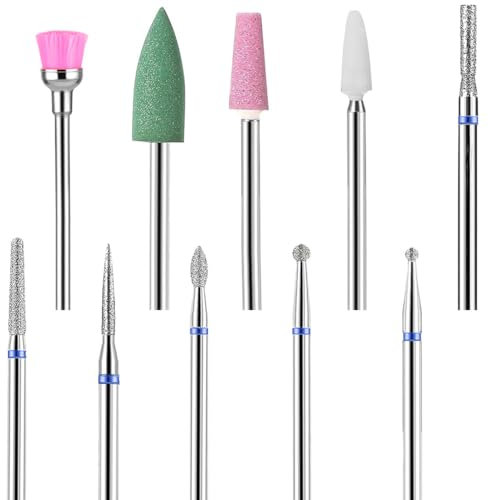 ZKGYUS Punte Fresa Unghie 10 pezzi kit Punta da Trapano per Unghie Elettrica Professionale Strumenti Diamond Nail Drill per Rimozione Gel, Manicure, Pedicure, Uso Domestico