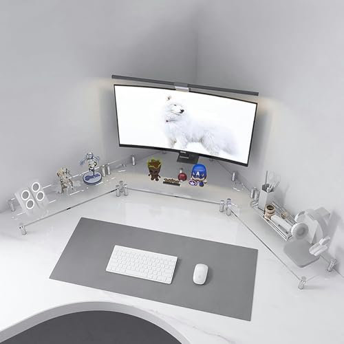 HOTAPEPU Corner Monitor Stand Computer Screen Corner Riser for Desk 2 Screens, Acrylic Clear Monitor Screen Tv Stands Riser for Office, Nook Triangle Shelf for Reduced Neck Strain Size : (3 3/8)