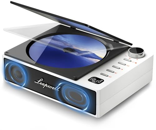 Leapwell Lecteur CD Portable Bluetooth Enfant avec Haut-Parleur Baladeur Rechargeable - Poste CD Rétro avec FM, USB, AUX, Optique - Blanc