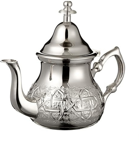 Théière marocaine en argent parfaite pour le thé à la menthe - Comprend un couvercle de poignée et un filtre intégré - Design authentique gravé classique - Fabrication artisanale - Capacité moyenne de