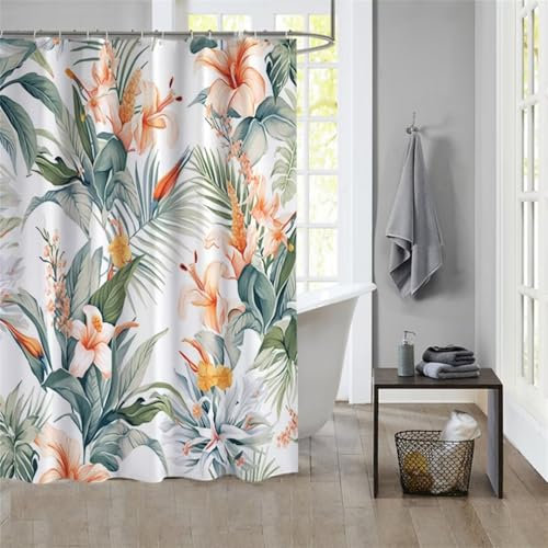 Duschvorhang Plant 150x180cm Beschwerter Saum Wasserdicht Duschvorhänge Waschbar Stoff Shower Curtains Mit Ösen Duschvorhangringe Faltbarer Bad Curtain Badewanne Badezimmer Vorhang Gardinen 1090