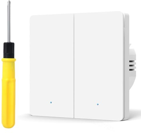 Acmerota Intelligenter Wandschalter, Fernsteuerungs-Lichtschalter, intelligenter WLAN-Schalter, kompatibel mit Alexa und Google Home, 2-fach, 1-Wege, kein Neutralleiter, erfordert Zigbee-Gateway