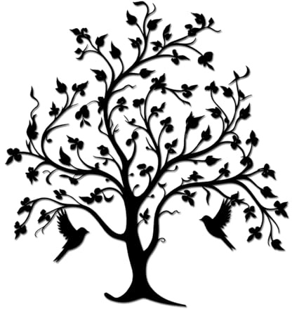 Generisch Baum des Lebens Metall-Wandkunst, Vögel auf Zweigen, Wanddekoration, Schwarze Blätter mit Vogel, Outdoor-Wandskulptur aus Metall for Aufhängen for Zuhause, Balkon, Garten