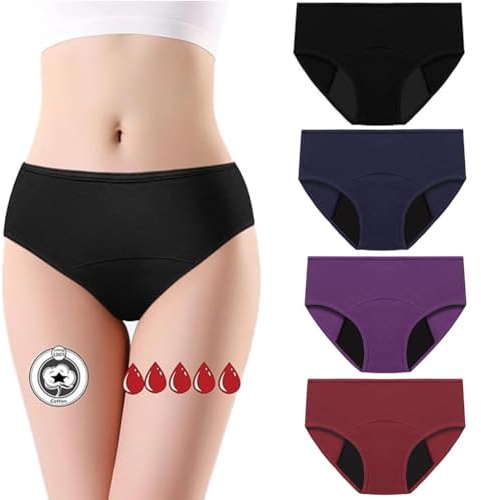 flintronic Period Panties, 4PCS Absorbent Leak Proof Panty Pants, Heavy Flow 30ML Menstrual Knickers, Cotton Menstrual Briefs for Women, Absorbent and Reusable (M)