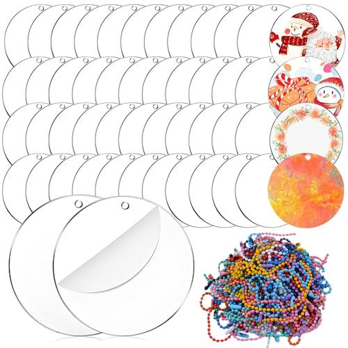 Megcdtr Acrylscheibe, 50 Stück Rund, Klare Acrylplatte mit Loch, 5cm Acrylscheibe Rund für DIY Schlüsselanhänger Bastelprojekt Malerei und Partybeschilderung