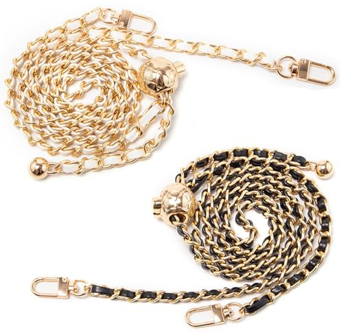 Neikafan Taschenriemen Goldkette 120cm 2 Stück Taschenkette Gold Weiß und Schwarz Verstellbar, Riemen für Umhängetasche Taschenkette Gold für Geldbörse Handtasche Damen Taschenkette