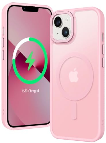 GUAGUA Cover Magnetica per iPhone 13 Mini 5,4 pollici, Compatibile con MagSafe, Protezione Antiurto Qualità Militare, Custodia Posteriore Traslucida Lucidata Anti-Impronte Digitali (Rosa)