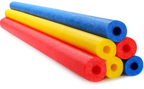 Hollowfly 6 Pack Pool Noodles Swimming Floating Foam Tube Hollow Bright Swimming Pool Noodles Bulk Heavy Duty for Adults(red, Yellow, Blue, 40 x 1.6 Inch)