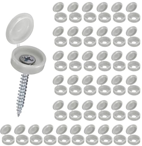 M METERXITY 200-Pack Cachettes À Charnière en Plastique, Capuchons À Visser avec Fermeture À Rabat, Caches De Rondelles, Protections Pivotantes pour Têtes De Vis M3 M4 M5 [Gris Clair]