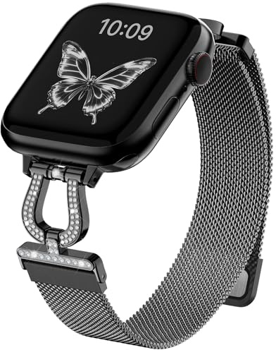 wutwuk Kompatibel med Apple Watch SE armband 40 mm 42 mm (S11/10) 41 mm 38 mm, Milanaise-magnetband med hästskospänne för kvinnor rostfritt stål metallarmband för iWatch SE 3 2 1 serie 11 10 9 8 7 6 5