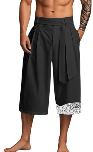 Vhersily 2025 - Pantaloni Giapponesi Uomo, Corti Taro in Lino Abbigliamento Tradizionale Giapponese con Coulisse, Estivi, Casual, Leggeri, da Spiaggia, per Jogger Yoga Palestra Trekking