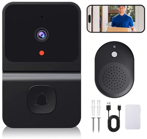 Videocitofono campanello con telecamera senza cavo, Wi-Fi video campanello con fotocamera, 2.4GWifi video campanello per porta vista notturna/2 vie audio/supporta SD e memoria cloud con campana