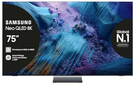 Samsung Neo QLED 8K Vision AI Smart TV 75'' QE75QN990FTXZT Mini LED, NQ8 AI Gen3 Processor, 8K AI Upscaling Pro, Glare Free, Dolby Atmos & OTS Pro, InfinityAir Design, PACCHETTO INTRATTENIMENTO, 2025