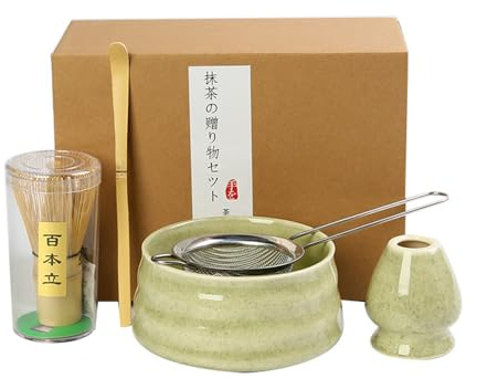 DAJASD Matcha-set, 5 stycken matchande kvastset med matchande visp, matcha-skål, tesked, keramisk skedhållare, matchasil, 45 ml matchande tillbehör för matcha-älskare – matcha grön