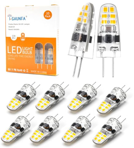 I-SHUNFA Lampadine LED G4 1,2 W dimmerabili bianco naturale 4000 K AC/DC 12-24 V mini lampadina LED sostitutiva 10 W-15 W lampadina alogena G4 per cucina, cappa aspirante, ufficio (confezione da 10)