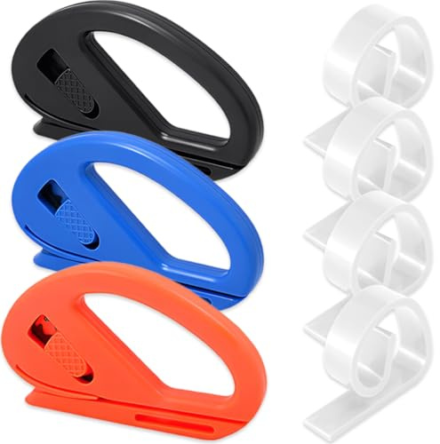 Lot de 3 coupe-papier cadeau +4PCS Tischdeckenclip | Cutter d'emballage cadeau pour Noël, anniversaires et vacances | Mini coupe-papier cadeau pour rouleaux de papier