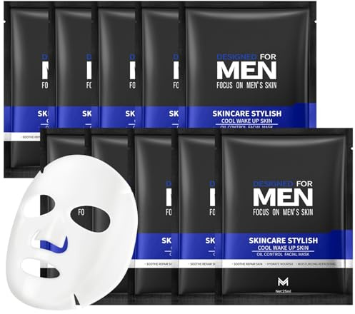10 Stück Gesichtsmaske Männer,Tuchmasken Gesicht Set für Männer, Feuchtigkeitsspendend Gesichtsmasken Set mit Öl-Kontrolle & Hauterfrischung für Männliche Haut, Gesichtspflege M änner