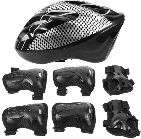 CONGARTENO Ensemble de Protections Épaisses pour Skate et Roller Adulte Casque Coudières et Genouillères en Plastique Résistant Coussin de Sécurité Confortable et Respirant Équipement de