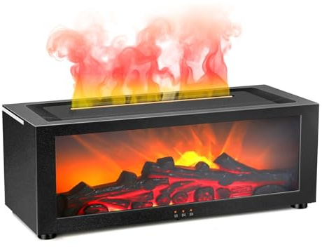Difusor de aroma chimenea, difusor de aroma llamas, con 7 efectos de llama dinámicos, cambio de color automático, temporizador de 1/3/5h para el hogar, salón, dormitorio, yoga, spa (negro)