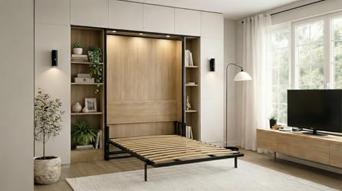 Wallbedking Cama abatible Morphy Classic – Sistema Multifuncional Modular SizeFlex y TypeFlex, Cama abatible Ahorra Espacio y Extensible con módulos de sofá (140x190, Vertical)