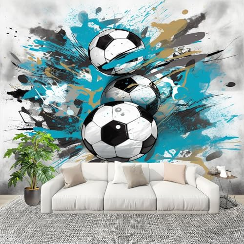 Genérico Papel Pintado Panorámico 300x210 cm 3d FúTbol Deportes Personalizable Fotomurales No Tejido Póster Pared Decoración Gris 3D Duradero y Resistente a las manchas Fotomurales