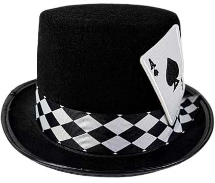 Cappello da Mago,Motivo A Carte Da Poker - Cappello per Spettacoli e Feste | Per Intrattenitori Insegnanti Teatro Organizzatori Feste Cosplayer Spettacoli Halloween Prove Scolastiche Scatti A Tema