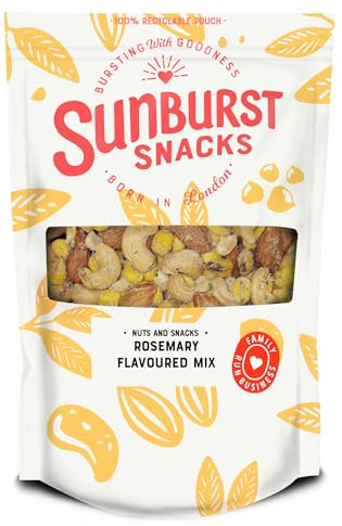 Sunburst Snacks Rosemary Roasted Nut Mix Almonds, Cashews, Corn Savoury Snack, Small Batch Crunchy Snack, Re-Sealable Recyclable Pouch, 500g