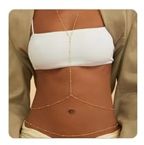 AOSWUD Cadena para el Cuerpo de Mujer en Oro de 14 Quilates,Cadena de Cintura Ajustable con Diseño en Capas y Cadena Satélite,Joya Corporal para Bikini Playa y Verano (Cadena de doble hilera)