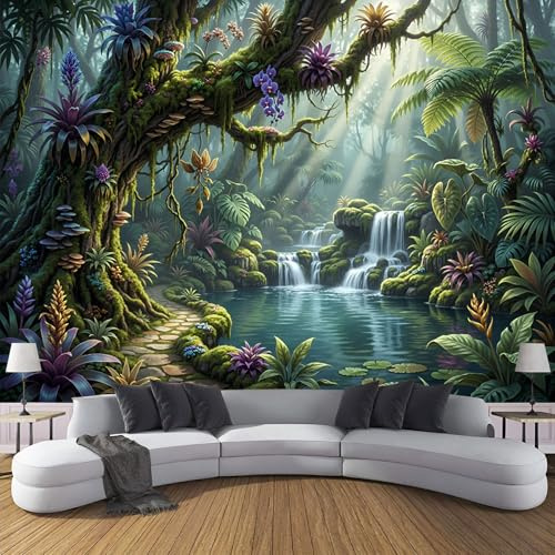 Fotomural Selva Tropical Fantástica 200x140cm papel pintado TNT, fotomural panorámico Plantas Forestales Tropicales, Mural de Pared, Decoración de Pared para Salón y Habitación
