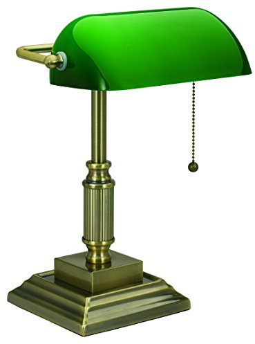 V-LIGHT Traditional Style CFL Banker's Desk Lamp with Green Glass Shade (VS688029AB)