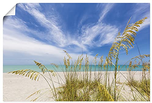 ARTLAND Wanddeko Poster & Kunstdrucke Wandposter 90x60 cm Querformat Maritime Deko Florida weite Sicht Meer Gräser Strand Idyll Stille U2BK