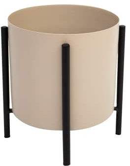 LaLe Living Blumentopf Enea in Braun und Schwarz, Ø21,50 cm als Übertopf oder Pflanzgefäß auf einem Eisengestell für Sukkulenten, Kräuter, Grünpflanzen, Blumen