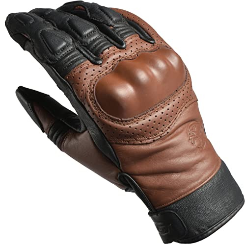 J.A.G. Leather Motorcycle Motorbike Knuckle Protection Powersports Gloves - Motorcycle Gloves Touchscreen for Men (Black Brown, Large)