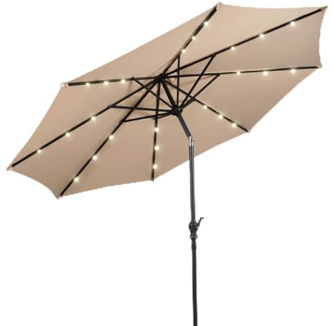 RELAX4LIFE Ombrellone da Giardino 3m/2,7m/2,3m con Luci LED per Protezione Solare da Esterno, Parasole per Terrazza, Balcone, Spiaggia (Beige-3M)