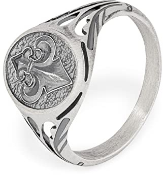NKlaus Herrenring Siegelring mit bourbonischer Lilie, 925 Silber, 1 Stück | Ringkopf 14,6x12,6mm; Tempelritter-Motiv mit feiner Struktur